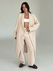 Beige quilted knitwear bathrobe