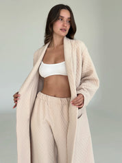 Beige quilted knitwear bathrobe