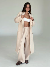 Beige quilted knitwear bathrobe