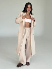 Beige quilted knit pants