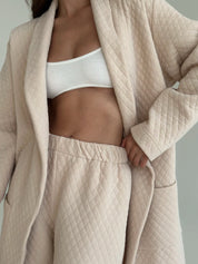 Beige quilted knitwear bathrobe