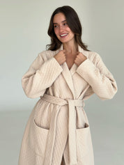 Beige quilted knitwear bathrobe