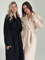 Beige quilted knitwear bathrobe