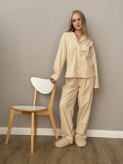 Flannel pajama set milky with small dots