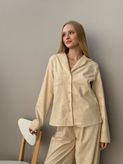 Flannel pajama set milky with small dots
