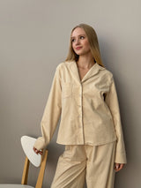 Flannel pajama set milky with small dots