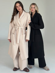 Beige quilted knitwear bathrobe