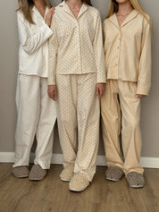 Flannel pajama set milky with small dots