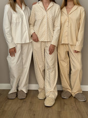 Flannel pajama set milky with small dots