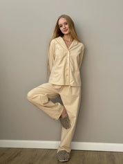 Flannel pajama set milky with small dots