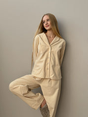 Flannel pajama set milky with small dots