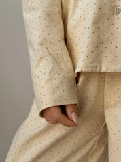 Flannel pajama set milky with small dots