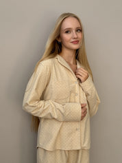 Flannel pajama set milky with small dots
