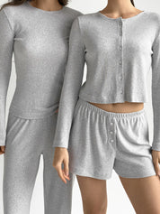 Ribana set of long sleeves (with button) and shorts (with a drawstring) gray