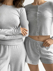 Ribbed knitted suit wide pants and longsleeves gray