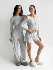 Ribana set of long sleeves (with button) and shorts (with a drawstring) gray