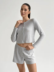 Ribana set of long sleeves (with button) and shorts (with a drawstring) gray
