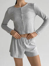 Ribana set of long sleeves (with button) and shorts (with a drawstring) gray