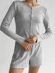 Ribana set of long sleeves (with button) and shorts (with a drawstring) gray