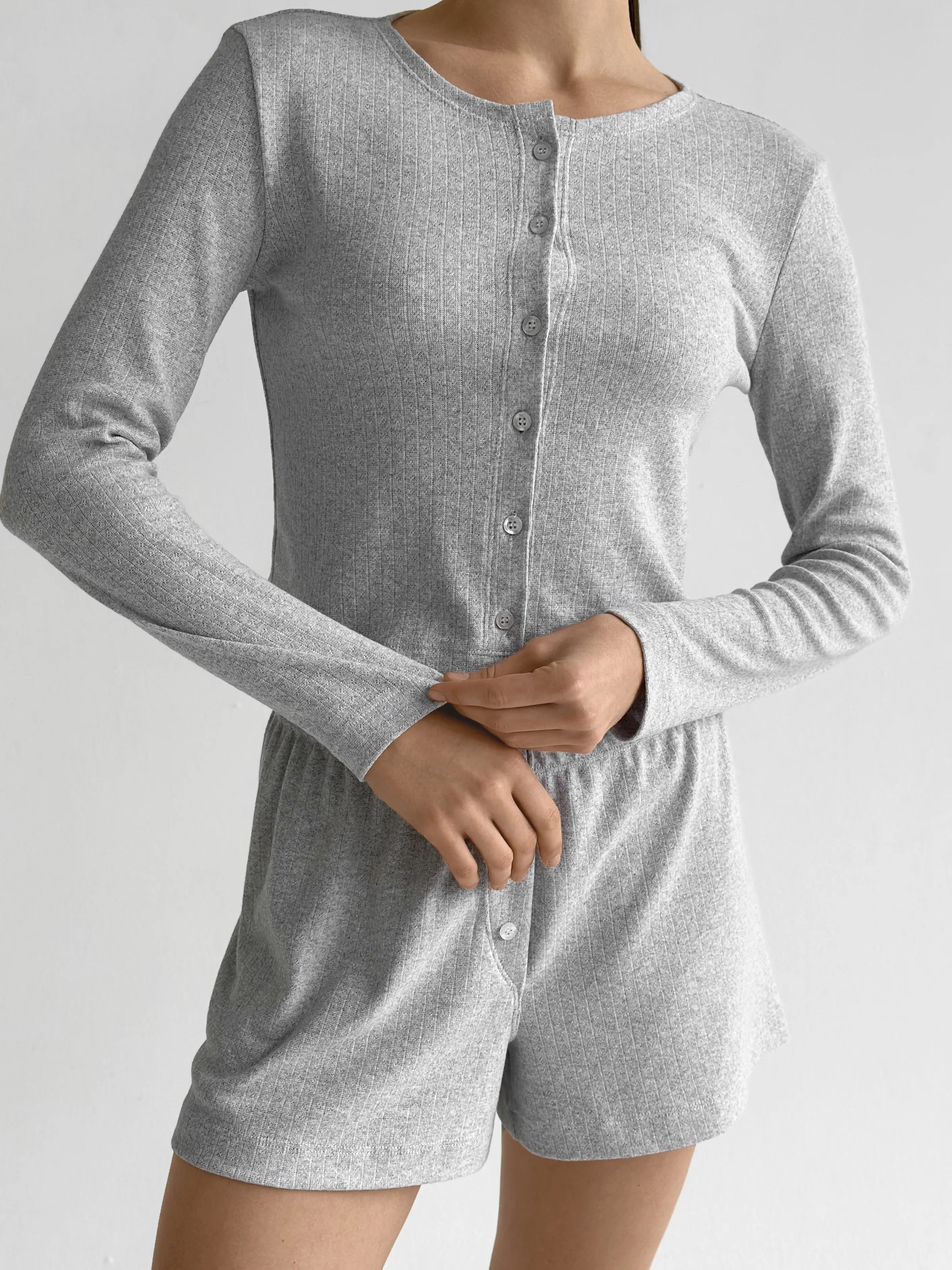 Ribana set of long sleeves (with button) and shorts (with a drawstring) gray
