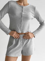 Ribana set of long sleeves (with button) and shorts (with a drawstring) gray