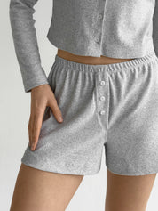 Ribana set of long sleeves (with button) and shorts (with a drawstring) gray
