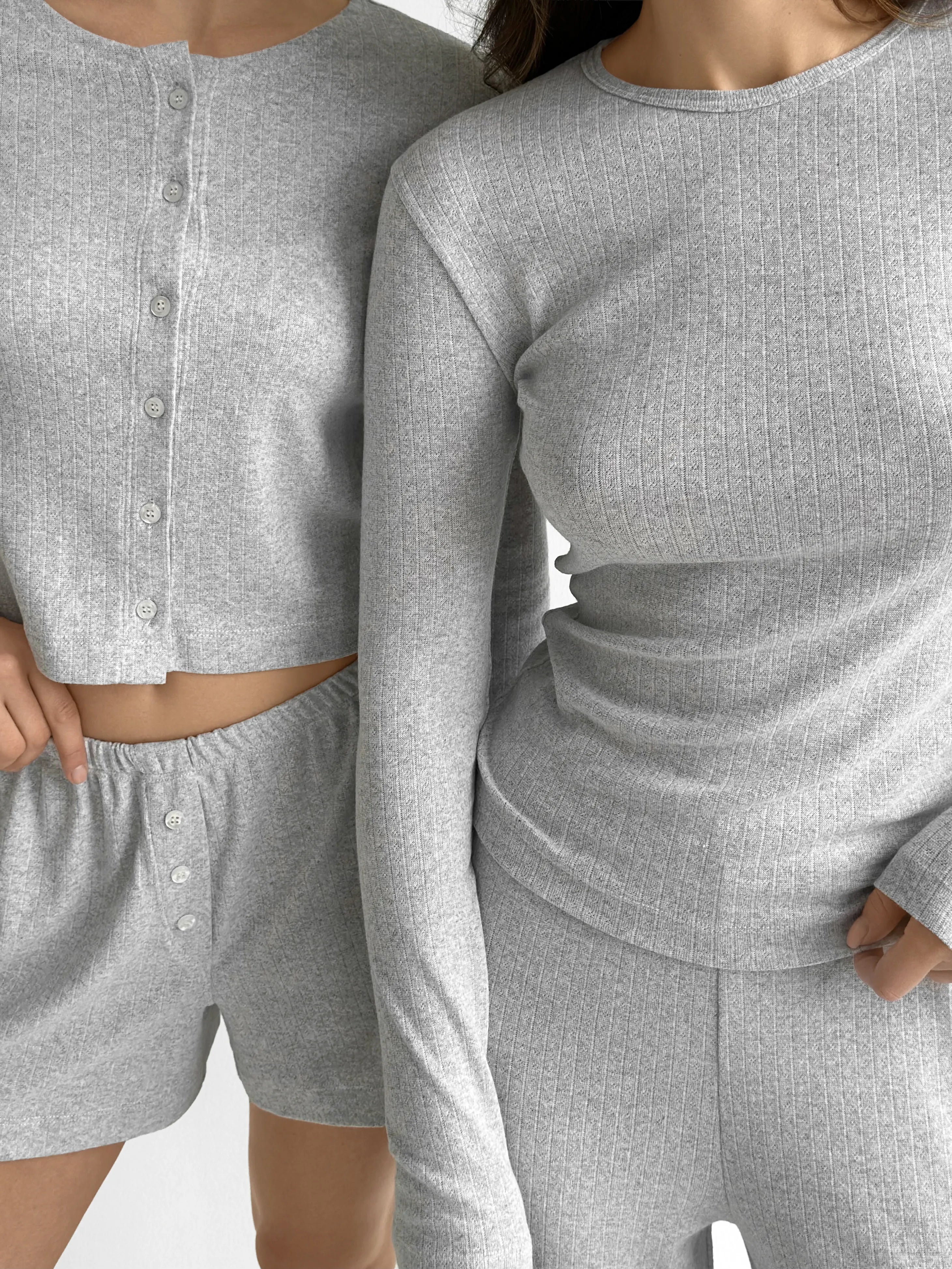 Ribana set of long sleeves (with button) and shorts (with a drawstring) gray