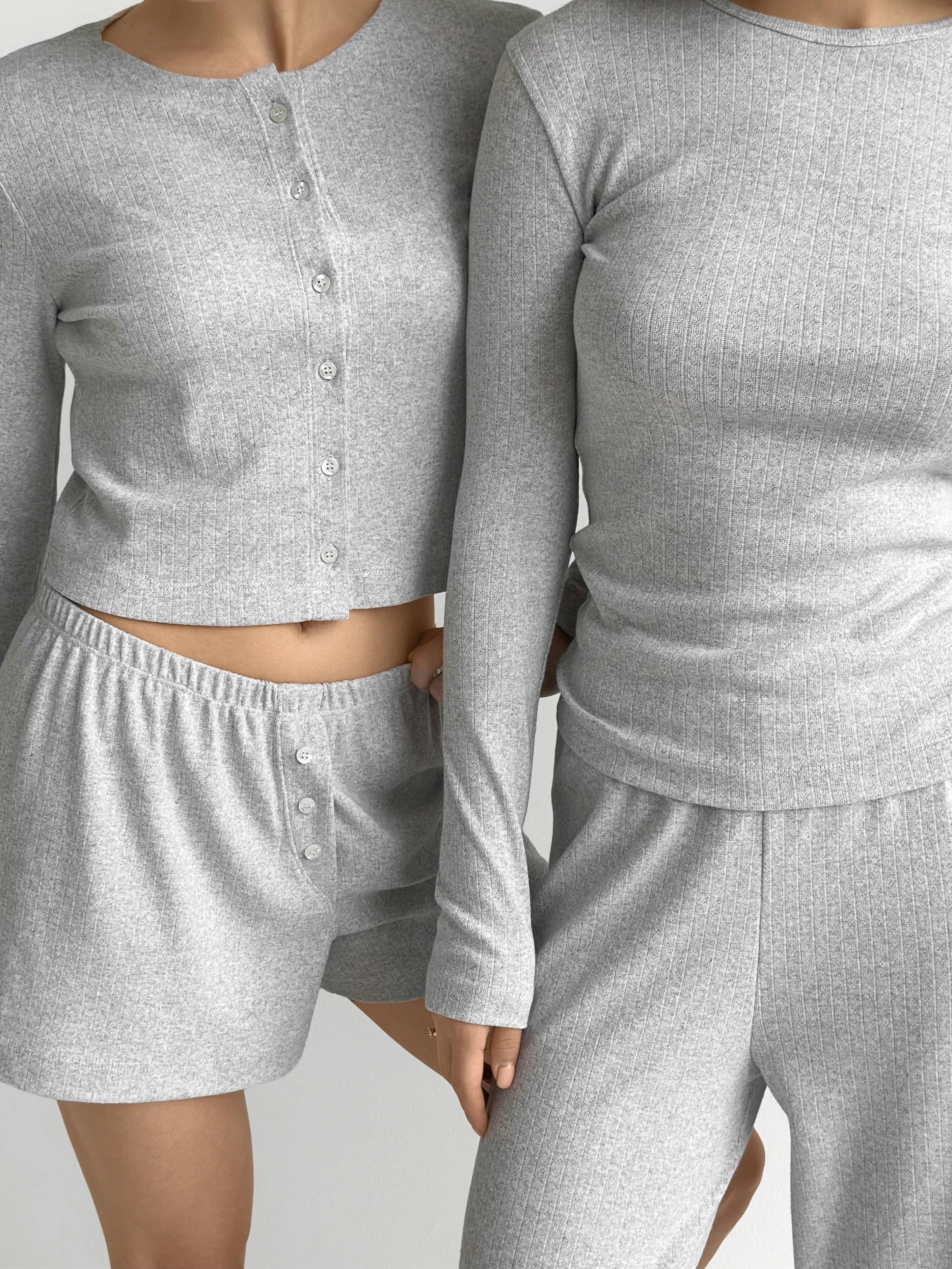 Ribana set of long sleeves (with button) and shorts (with a drawstring) gray