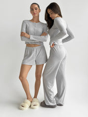 Ribana set of long sleeves (with button) and shorts (with a drawstring) gray