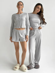 Ribana set of long sleeves (with button) and shorts (with a drawstring) gray