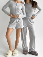 Ribana set of long sleeves (with button) and shorts (with a drawstring) gray