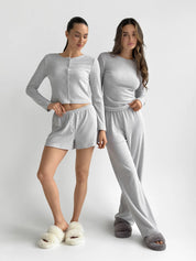 Ribana set of long sleeves (with button) and shorts (with a drawstring) gray