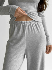 Ribbed knitted suit wide pants and longsleeves gray