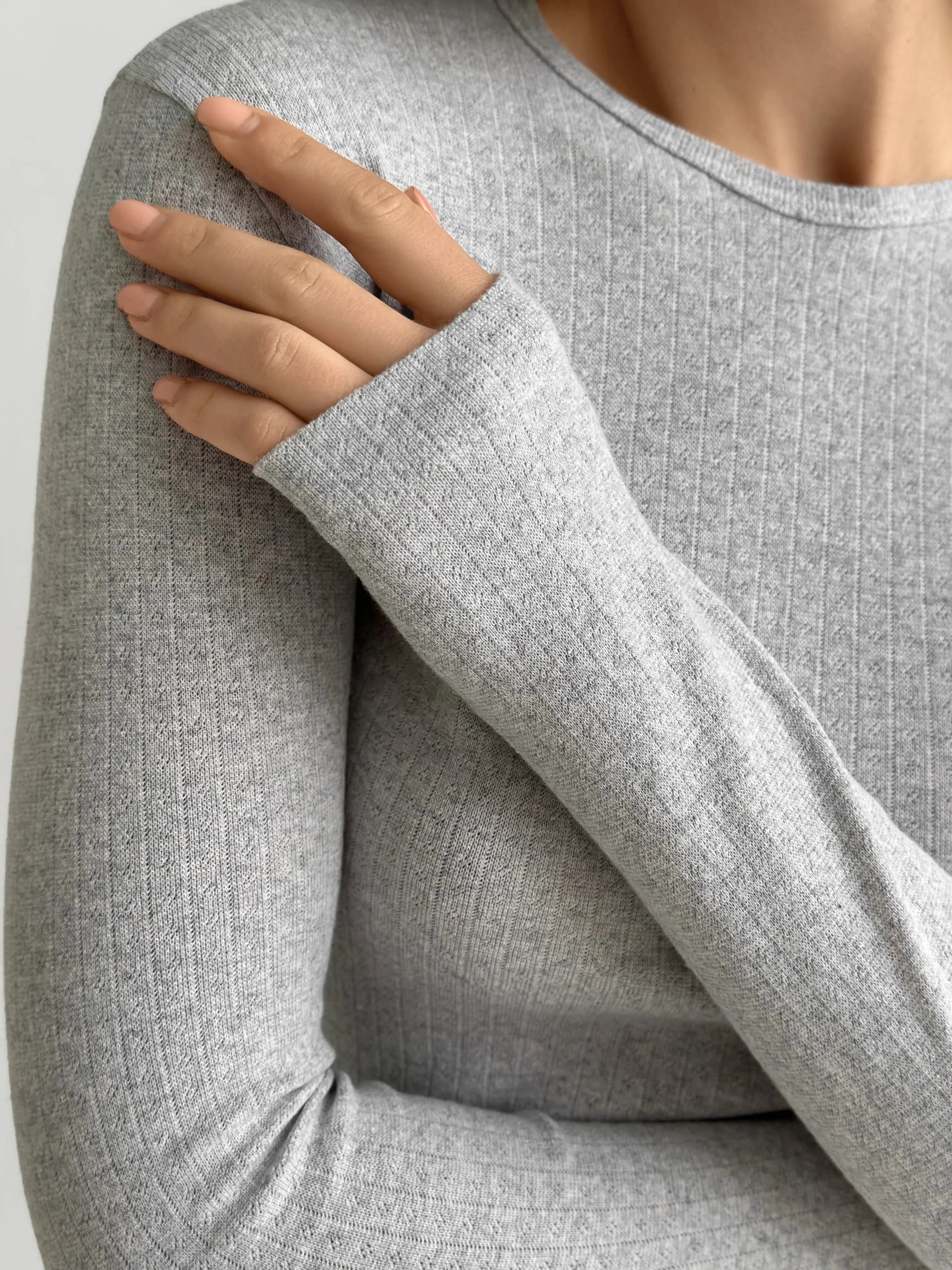 Ribbed knitted suit wide pants and longsleeves gray