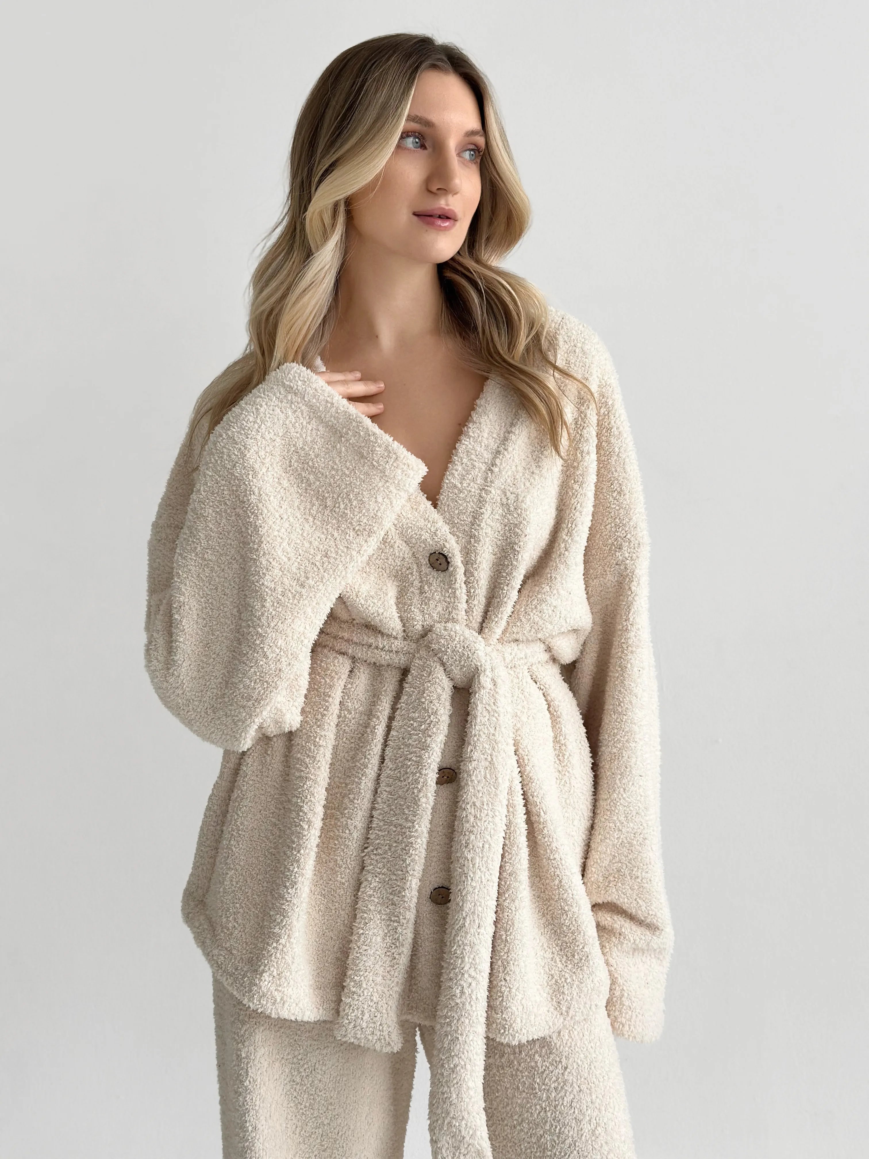 SOFT Terry Button Down Sweater Milk