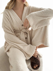SOFT Terry Button Down Sweater Milk