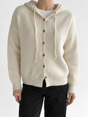 Hooded cardigan with brown buttons, milky