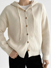 Hooded cardigan with brown buttons, milky