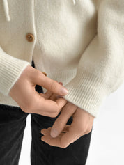 Hooded cardigan with brown buttons, milky