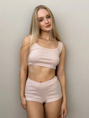 Ribbed mini shorts powder