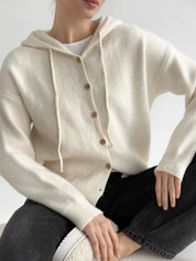 Hooded cardigan with brown buttons, milky