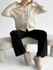 Hooded cardigan with brown buttons, milky