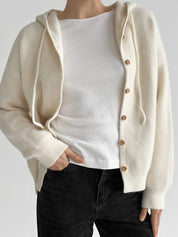 Hooded cardigan with brown buttons, milky