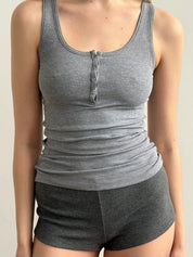 Basic ribbed T-shirt with buttons, dark gray