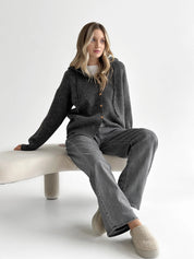 Hooded cardigan with buttons graphite