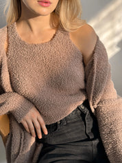 Soft knitted fluffy cardigan brown