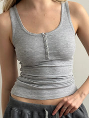 Basic ribbed T-shirt with buttons, gray