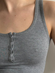 Basic ribbed T-shirt with buttons, dark gray