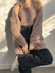 Soft knitted fluffy cardigan brown