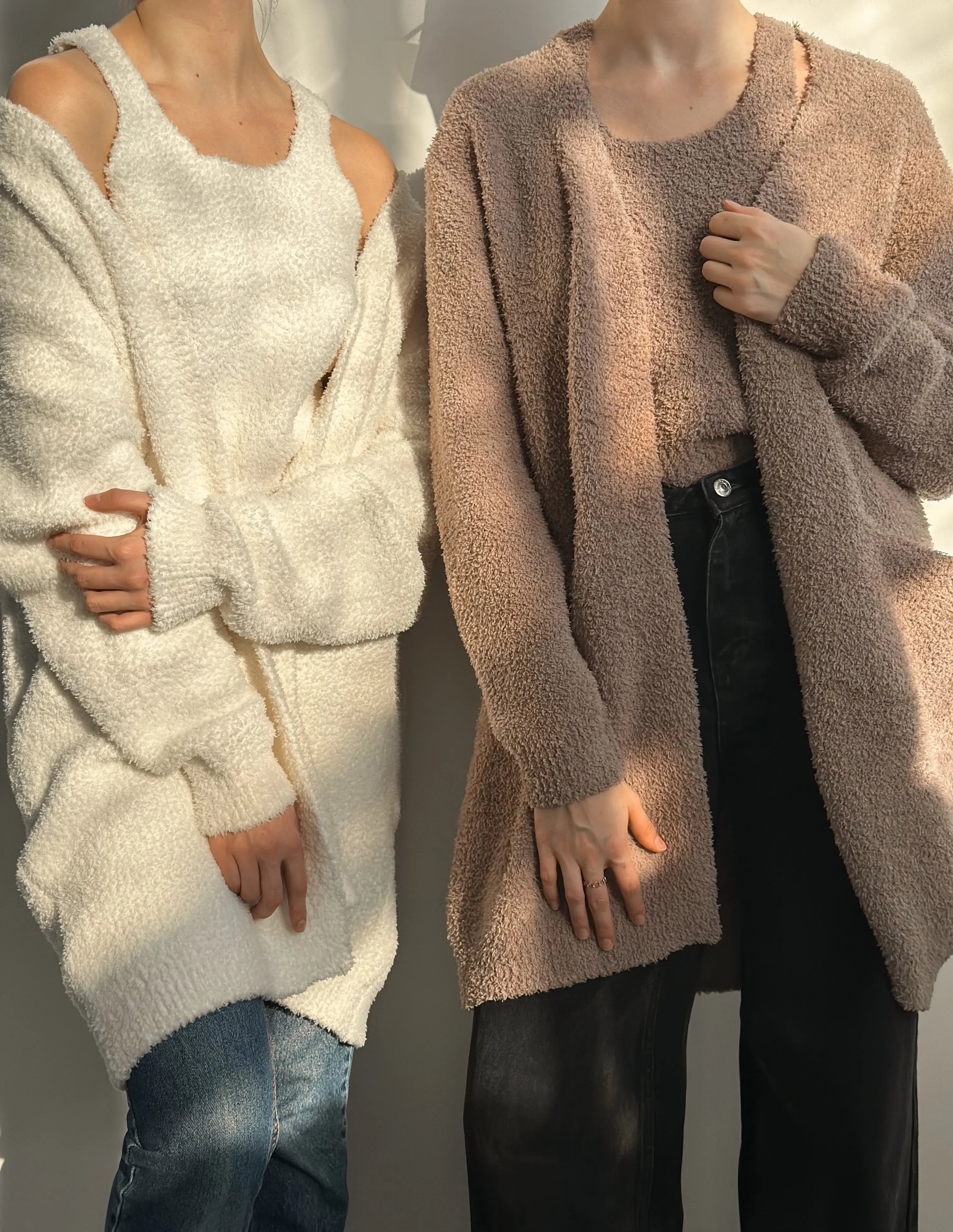 Soft knitted fluffy cardigan brown